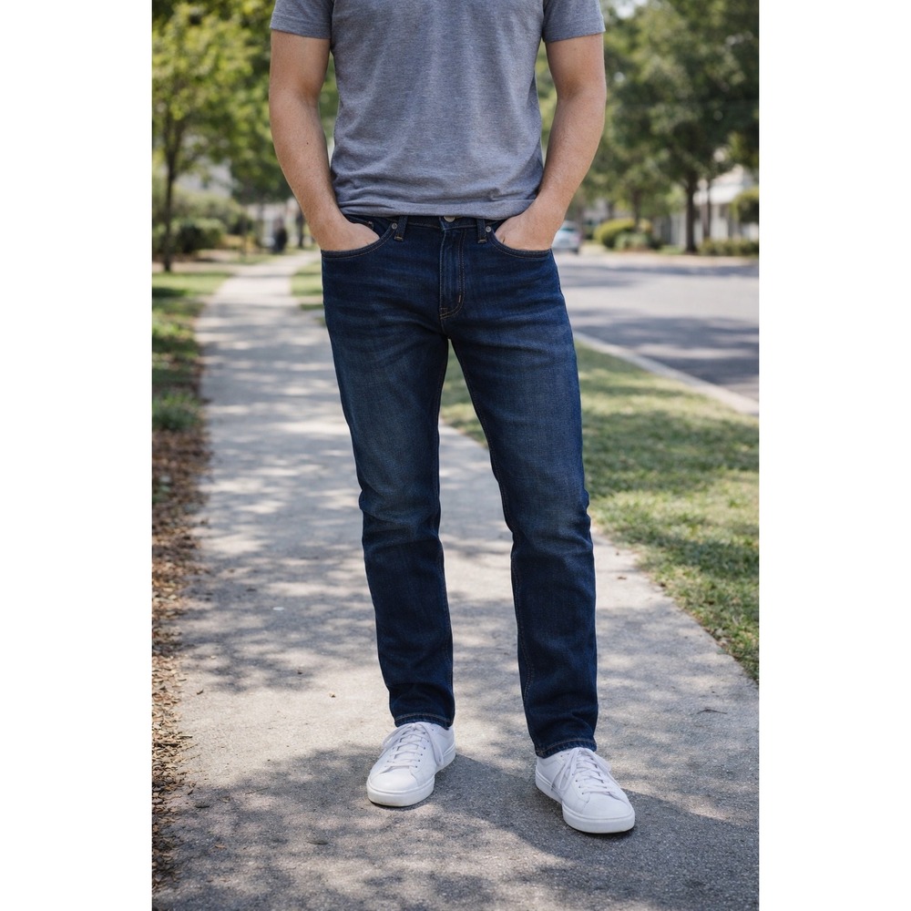 New Levi's 505 Regular Fit Jeans Mens 32x32 Dark Wash Stretch Straight Leg